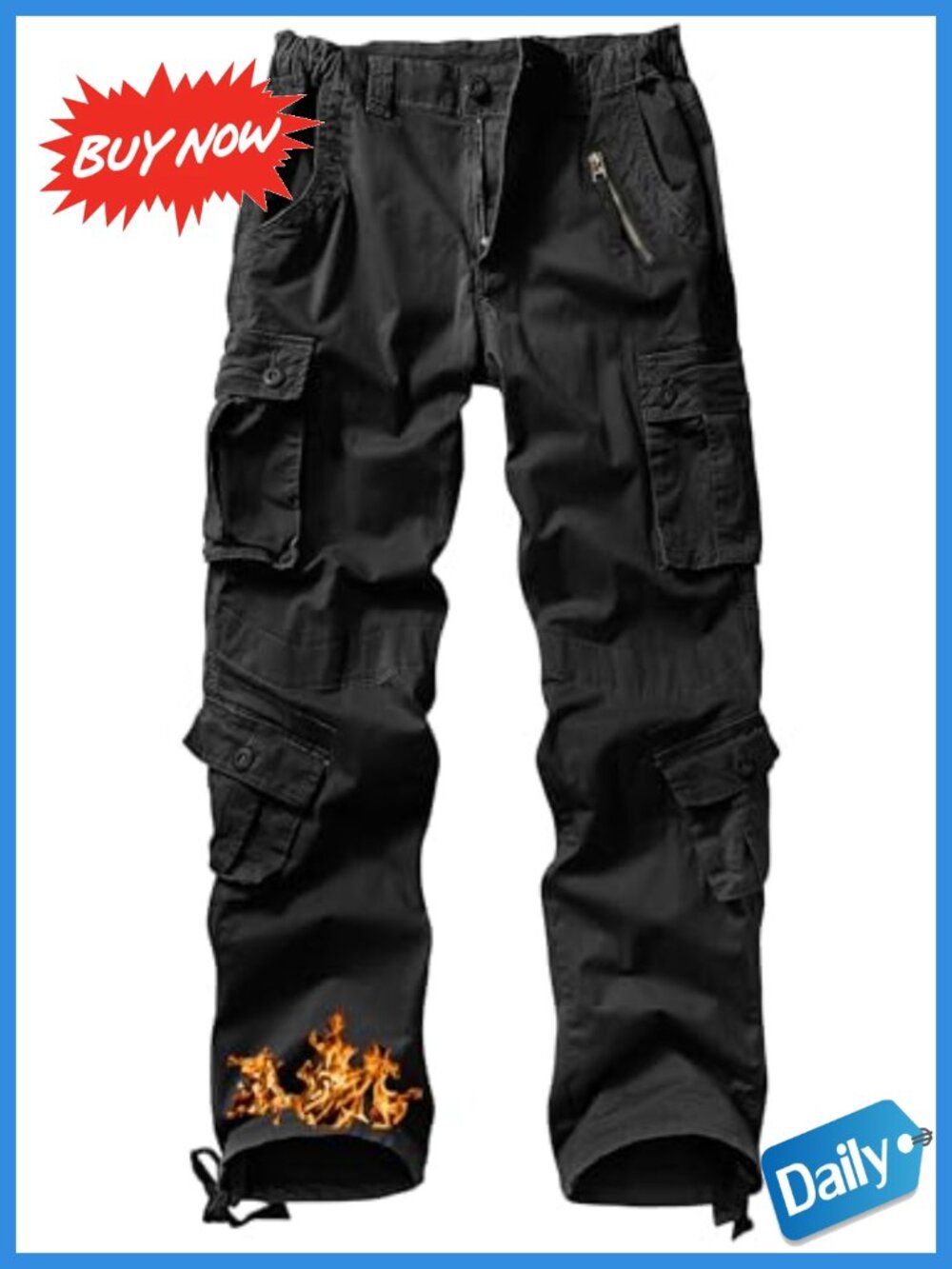 Fleece Lined Camo Cargo Pants Stretch Cotton Winter Warm